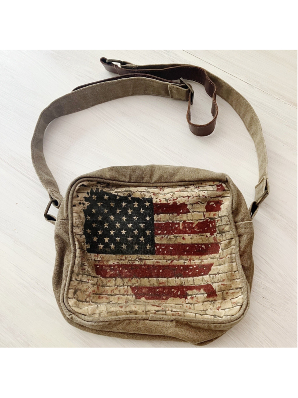 Mona B Distressed Canvas American Flag Crossbody Bag Boho Patriotic Country NEW